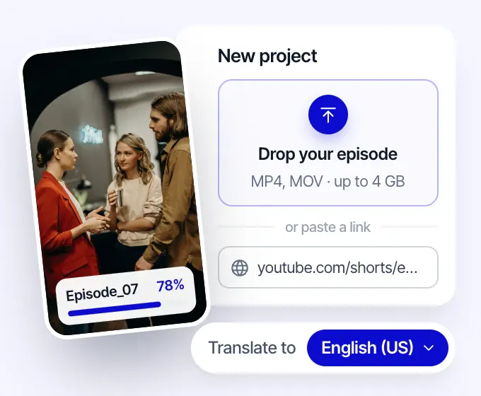 Ecrã de novo projeto do Rask: um episódio de drama curto a carregar a 78%, com o idioma de destino definido para inglês (EUA)